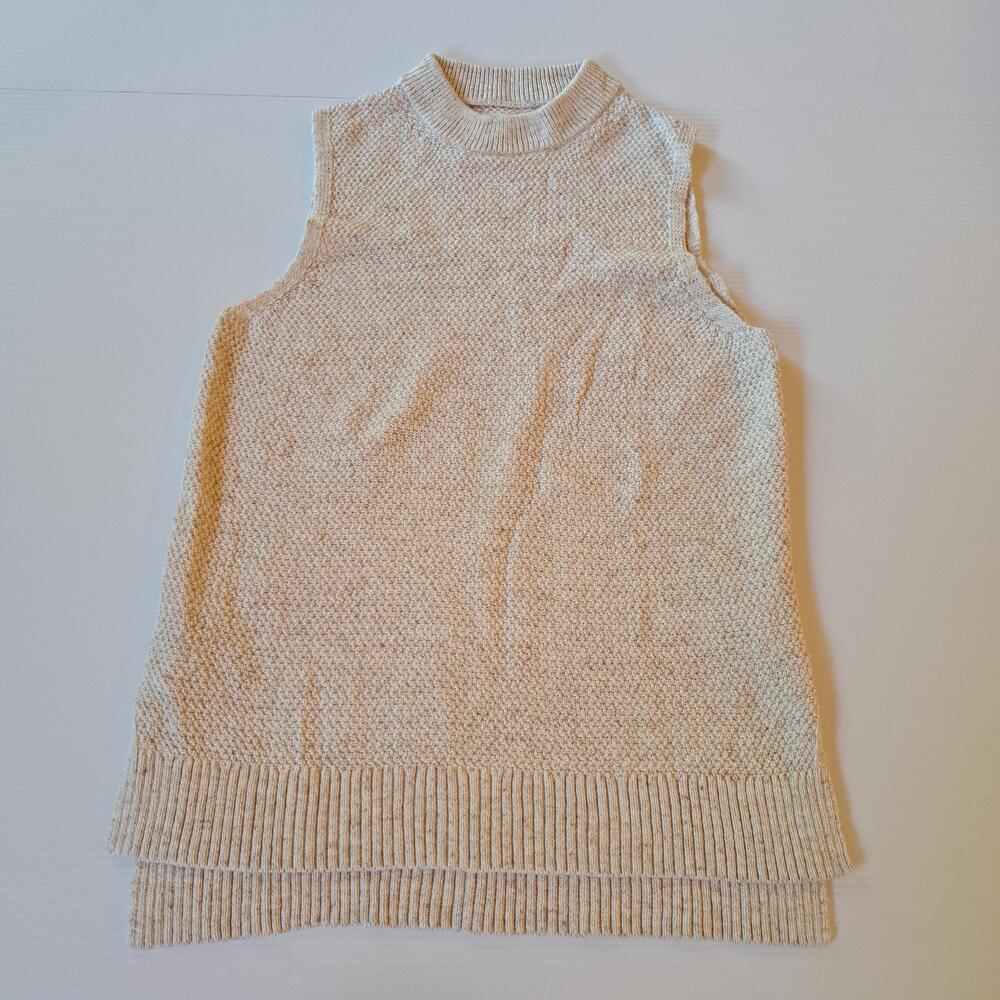 Lou & Grey Sweater Vest Womens Small Beige 100% Cotton Mock Neck Tunic Knit